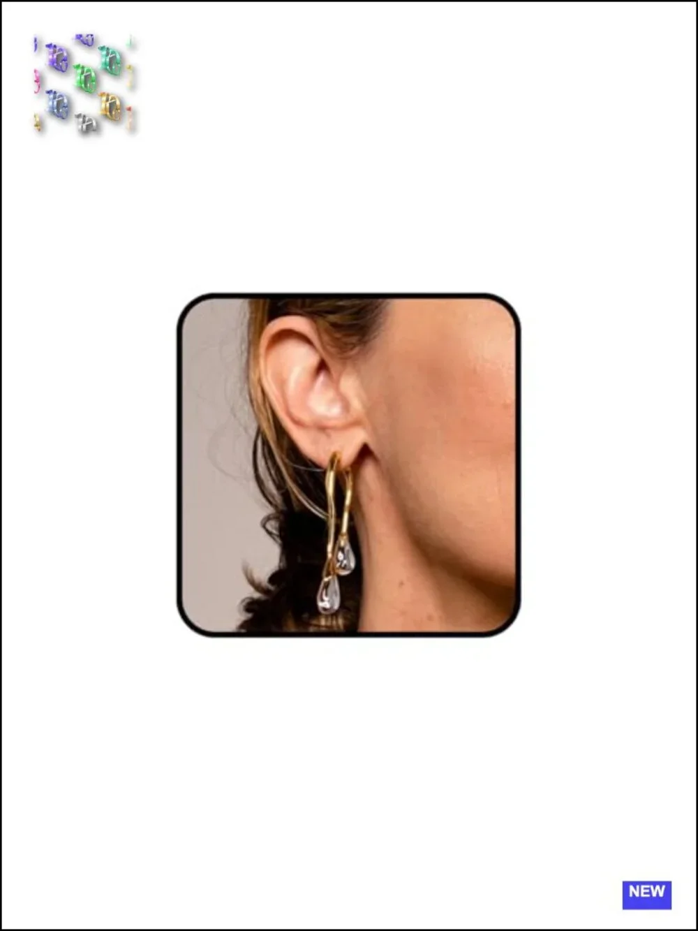 Gold Tone Geometric Hoop Earrings with Translucent Resin Droplet, Lightweight,